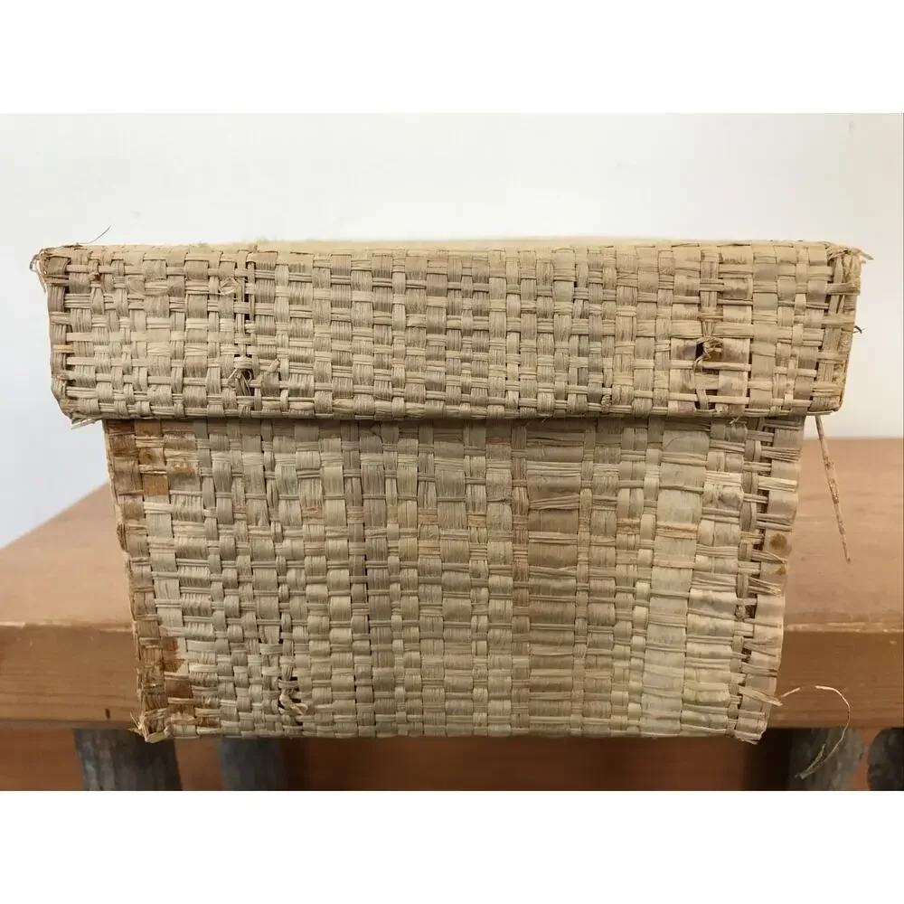 Set Pair 2 Wooden Carved Painted Koi Miso Bowls Woven Wooden Basket Indonesia